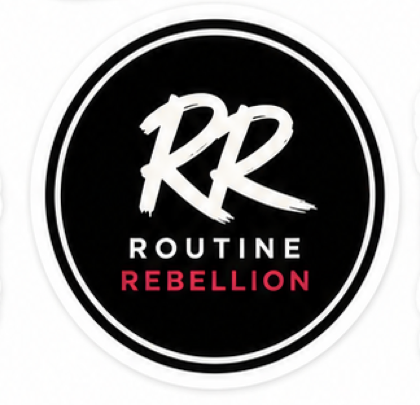 Sticker 7: the round Routine Rebellion logo badge.